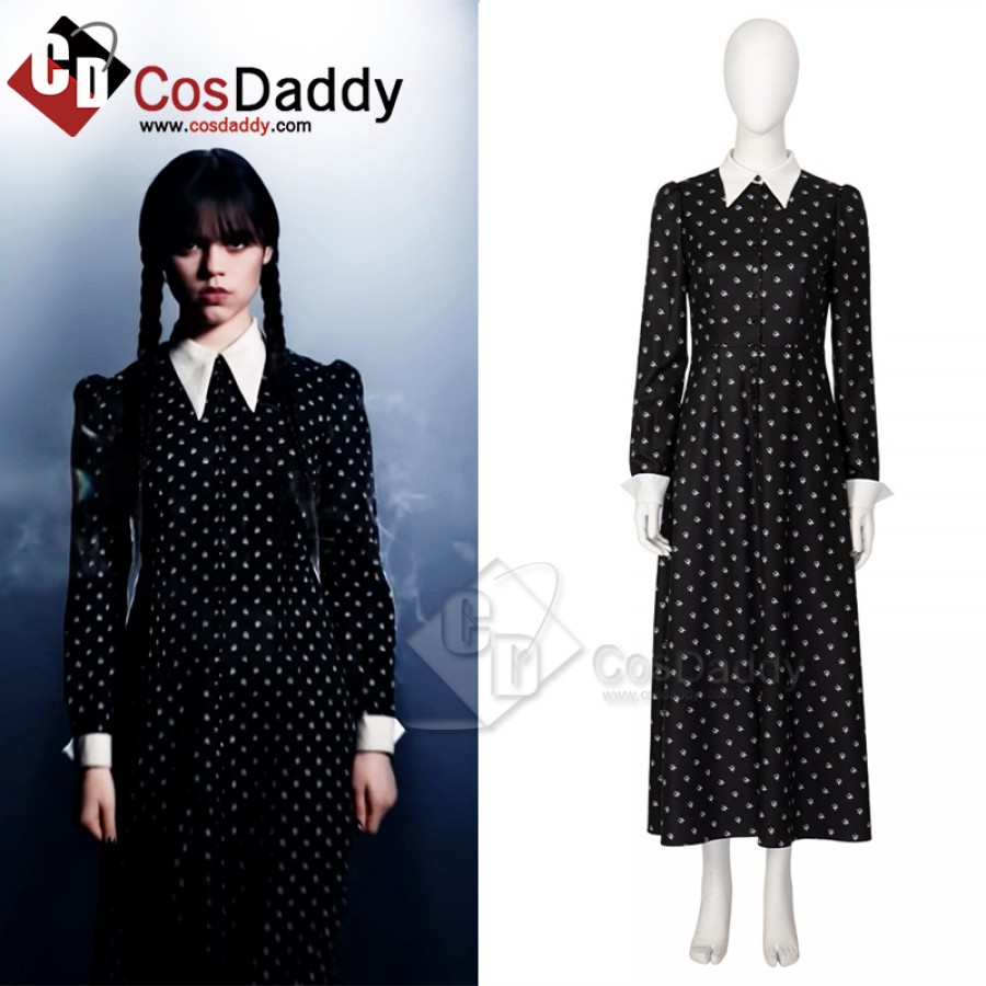 The Addams Family Wednesday Addams Cosplay Costume Black Dress